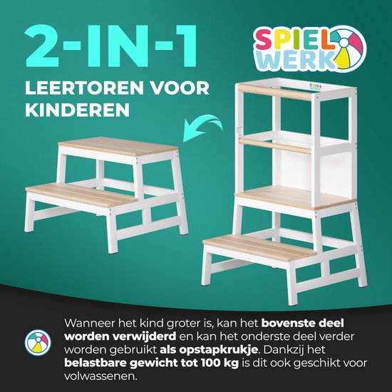 Spielwerk Leertoren - Vanaf 2 Jaar Krijtbord Tot 100kg - Grenen Wit