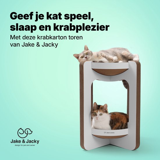 Jake en Jacky Krabkarton voor Katten - Krabpaal Karton - Krabplank - Krabmand - Krabmeubel - Kartonnen Krabmat - Kattenmand - Kattenbed - Kattentoren - 52x52x58cm