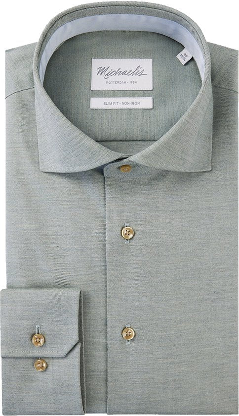Michaelis slim fit heren overhemd - twill - groen - Strijkvrij - Boordmaat: 43
