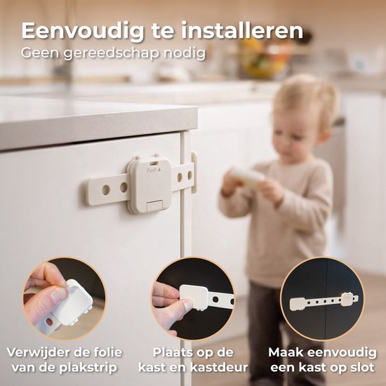 Nuvance Kinderslot Kastjes - 6 Stuks - Kinderbeveiliging voor Kasten - Kastbeveiliging voor Kinderen - Babyproof - Wit