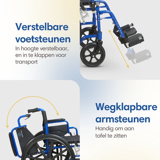 Safelife Rolstoel - opvouwbaar lichtgewicht met afneembare voetsteunen - inklapbare armleuningen