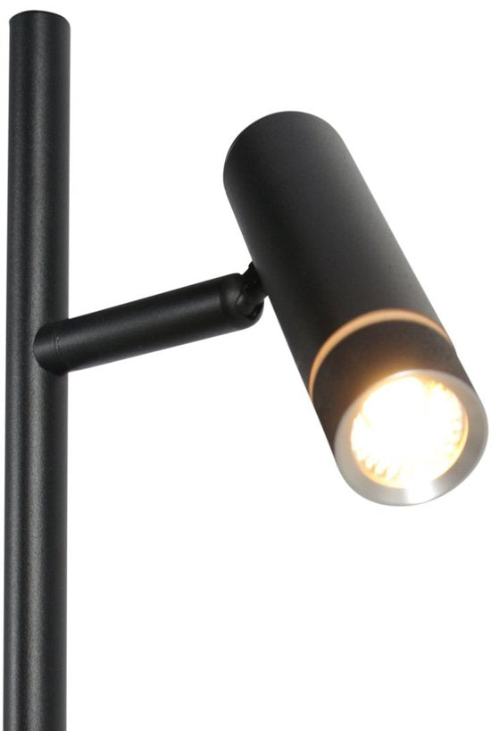 Vloerlamp Volari 4711ZW zwarte design 2-lichts leeslamp van Steinhauer met dim to warm LED, hoogte 157 cm, voet 21 x 21 cm, draaibaar en kantelbaar, ideaal voor binnen gebruik