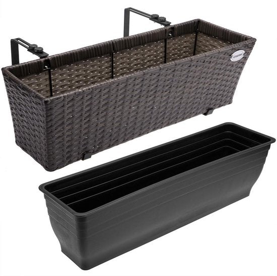 Casaria Polyrattan Bloembak – 2 Stuks Incl. Ophangbeugels – Bruin