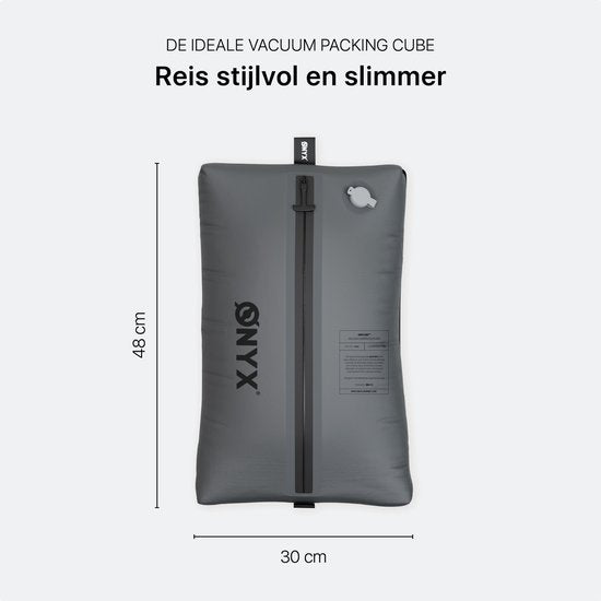 ONYX Aircube™ Vacuum Verpakkingskubus - 1 Stuk - Inclusief draadloze Compressiepomp - Voor koffers en tassen - Koffer Organizer - Bagage & Rugzak Compressie - Grijs
