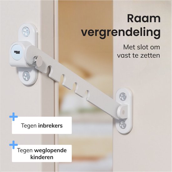 Raam vastzetter - Slot - Beveiliging - Deur - Begrenzer - Grendel - Windhaak - Uitzetter - Voor buiten en binnen - Kajuithaak - Wegdraaibaar - Wit - Luft