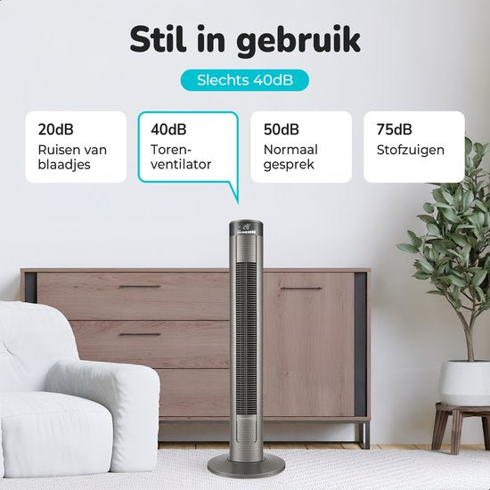 Bloomfold Toren Ventilator - 38 inches - Grijs - Afstandsbediening - Slaapstand - 12 uur Timer - Full Led Display