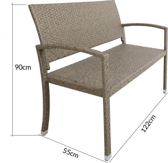 Casaria Polyrattan Tuinbank – 2-Zits UV-bestendig - Beige