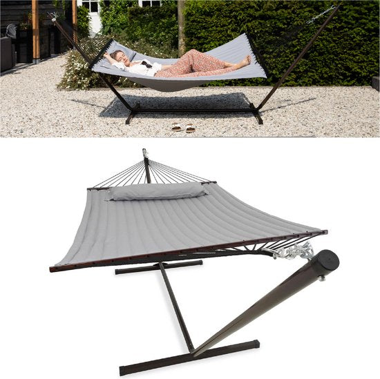 Vita5 Hangmat – 2-Persoons met Standaard – Draagvermogen 200 kg – 350 x 120 x 140 cm – Grijs