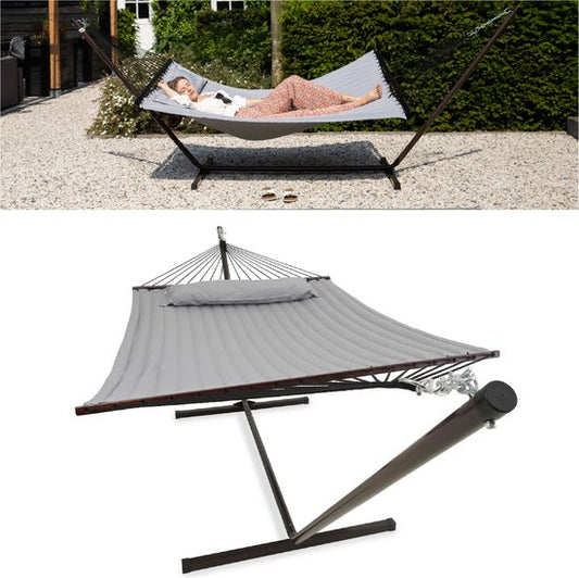 Vita5 Hangmat – 2-Persoons met Standaard – Draagvermogen 200 kg – 350 x 120 x 140 cm – Grijs
