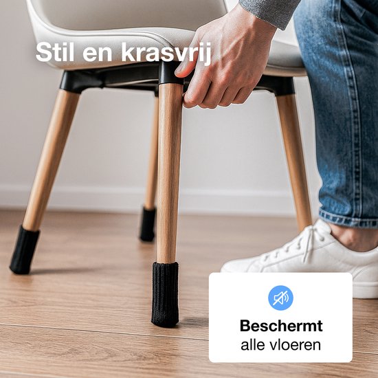 Luft Stoelpoot beschermers - 24 Sokken - Met anti-kras vilt - Vloer bescherming - Stoelbeschermers - Rond - Stretch - Zwart - Stoelsokken - Dopjes voor stoelpoten - Pootjes voor meubels