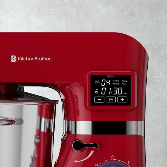 KitchenBrothers Keukenrobot - Display en Timer - Keukenrobot - 6,2L - Keukenmixer - 1400W - Rood