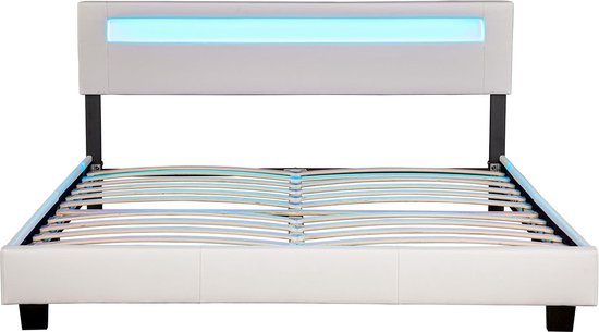 Gestoffeerd Bed Paris - 180 x 200 cm - Wit - LED Verlichting