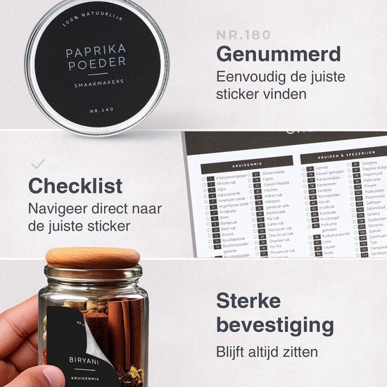 Deleca 180x Kruiden Stickers Voor Potjes - Ronde & Rechthoekige Labels - Voorraadpotten & Kruidenpotjes Etiketten - Waterdicht - Nederlands / Zwart