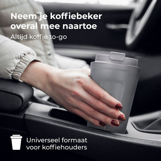 Castagnola Thermosbeker - Koffiebeker To Go - Travel Mug voor Koffie en Thee - Theebeker - 380 ML - RVS - Grijs
