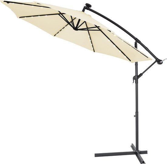 Kingsleeve Zweefparasol - Parasolvoet LED-verlichting 300cm - Beige