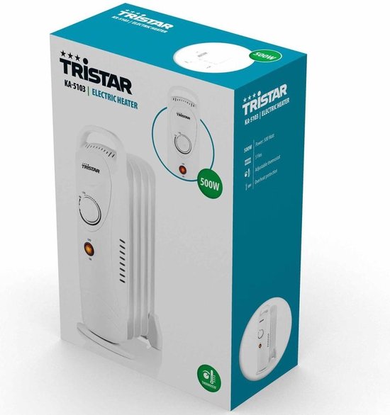 Tristar Elektrische Kachel KA-5103 - Oliegevulde radiator - 500 Watt - 5 ribben - Compact - Wit