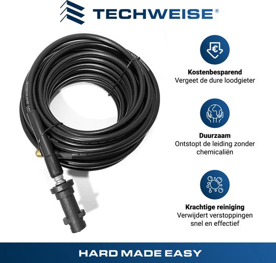 Techweise - Rioolslang geschikt voor Kärcher K2 t/m K7 - 20M - Met 4 achterwaartse hogedruksproeiers