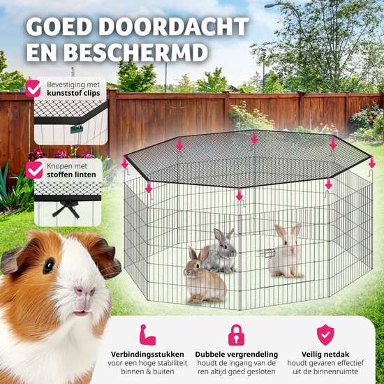 tectake - Dierenhokje met veiligheidsnet - Buitenverblijf - Opvouwbaar en uitbreidbaar - Staal - 145 x 73 cm
