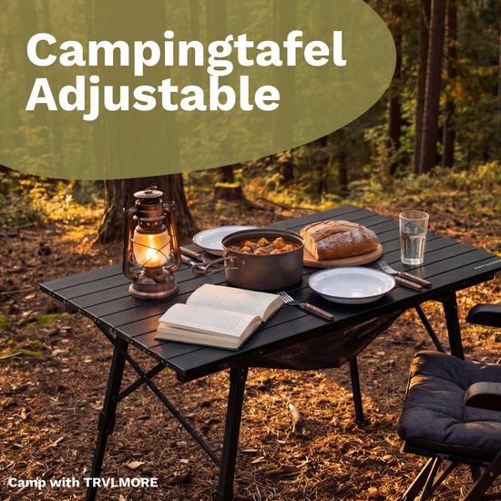 TRVLMORE Campingtafel Verstelbaar - 90x52x71cm - Inklapbare Tafel met Aluminium Frame - Lichtgewicht - Kampeertafel - Klaptafel - Zwart