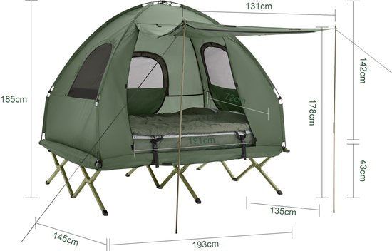 SoBuy OGS61-L-GR | Opvouwbaar Campingbedje | 3 in 1 met anti-UV dak + opblaasbare matras + draagtas | maximale belasting 300 kg | 2 personen
