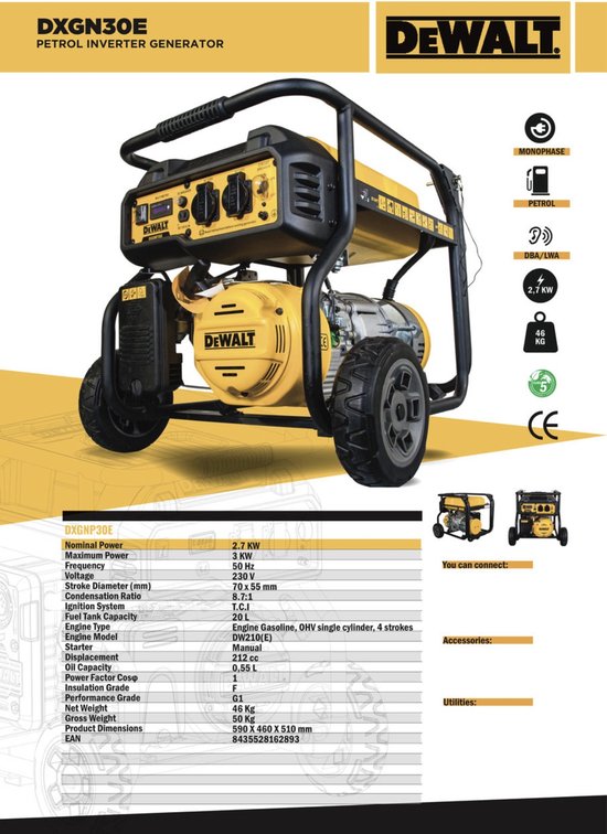 DeWALT DXGNP30E BENZINE GENERATOR 230V 3000W