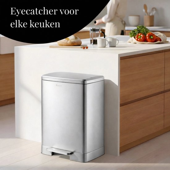 Bayt Prullenbak - Prullenbak 60 Liter - Inclusief 2 rollen vuilniszakken - Vuilnisbak 60 Liter - Pedaalemmer 60 Liter - Afvalbak - RVS - Zilver