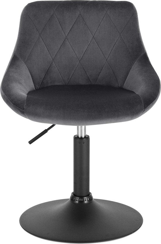 Rootz Velvet Barkruk - Tegenstoel - Verstelbare zitting - Draaikruk - Lounge Sessel - Gewatteerde kruk - Keukenstoel - Donkergrijs - 22,0x19,3x15,7 inch