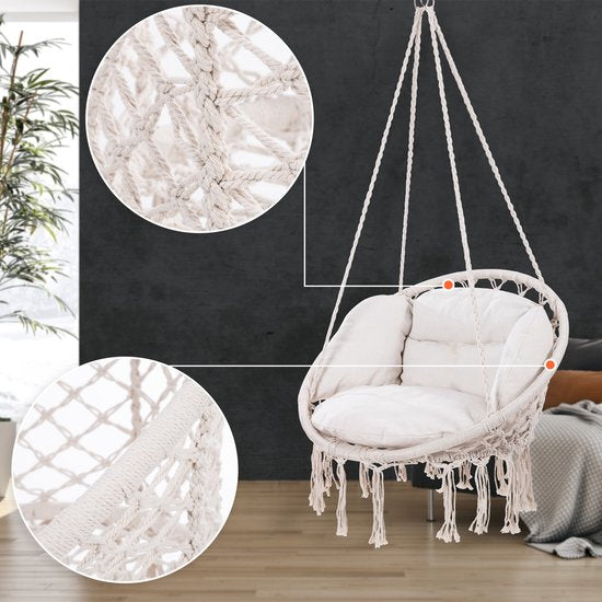 Detex Hangstoel 2 Kussens - Belastbaar tot 150kg 80x60x140cm - Crème