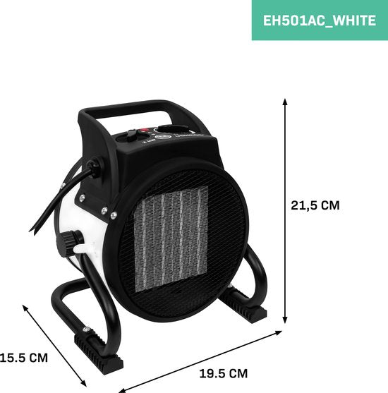 VONROC Elektrische kachel - Straalkachel - ventilatorkachel - keramisch - 3 standen: 1000W/2000W/ventilator - voor ruimten tot 20m2 - wit
