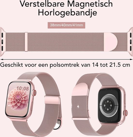 Podec Magnetische RVS Schakelband Rose Roze – Geschikt voor Apple Watch 38/40/41mm – Series 1 t/m 9 & SE