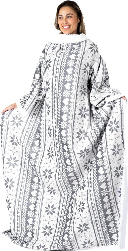 Fleece Deken met Mouwen - Hoodie Deken - Deken met Mouwen - Hoodie Blanket - Snuggle - Hoodie - Huggle Hoodie - Fleece Dekens - Plaid met Mouwen - TV Deken - Dames en Heren - Volwassenen - 180x130 cm - Print - Kerstcadeau