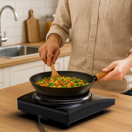KitchenBrothers Elektrische Kookplaat - 1 Pits - Vrijstaand - 7 temperatuurstanden - 1500W - Zwart