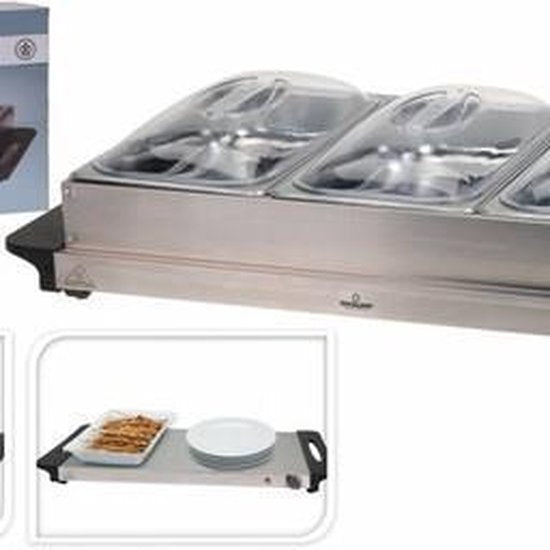Excellent Electrics - Elektrische 2 in 1 RVS Buffetwarmer (300W) -3x2.5 liter