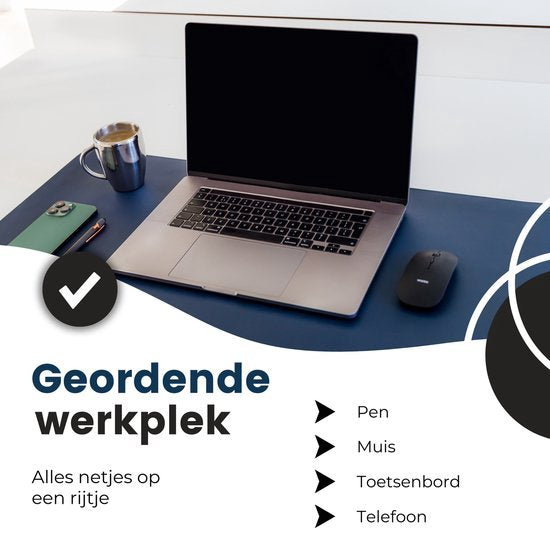 WURK Professionele Bureau Onderlegger Kunstleer – Bureau Organizer – Bureaumat – Bureau Accessoires – Muismat XXL– Inclusief Kabel Clip – 120x60 – Blauw