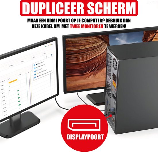 DisplayPort naar HDMI Kabel - Ondersteund 1080P - Male DisplayPort en Male HDMI Plug - 2 Meter - 4K@60Hz - Full HD