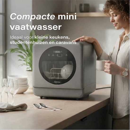 Skoov Mini Vaatwasser met waterreservoir - 5 couverts - 6 wasprogramma's - 45cm - Kleine smalle vrijstaande afwasmachine - Camping - Grijs
