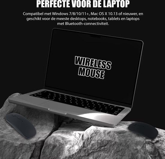 K&L Draadloze Muis - Draadloze Bluetooth Muis Laptop - Stil - Oplaadbaar - Zwart
