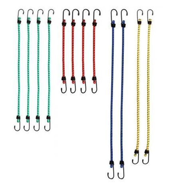 Deuba Rubberen Bagagespin- 12 Stuks met Haken 30-95 cm x 8 mm Ø