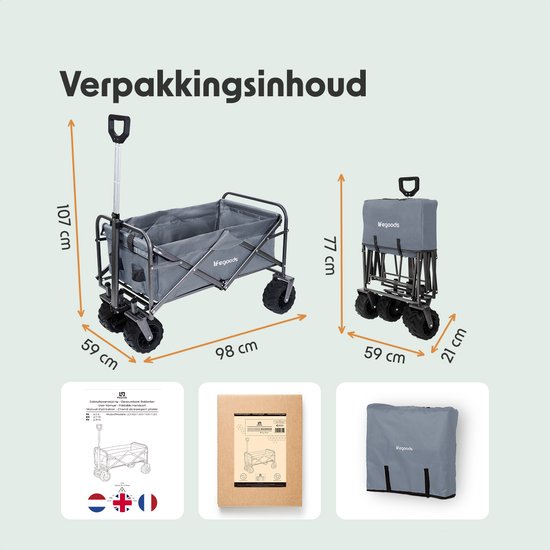 LifeGoods Bolderkar - Opvouwbaar - 80KG Draagkracht - 94L - Wasbaar Polyester - Grijs