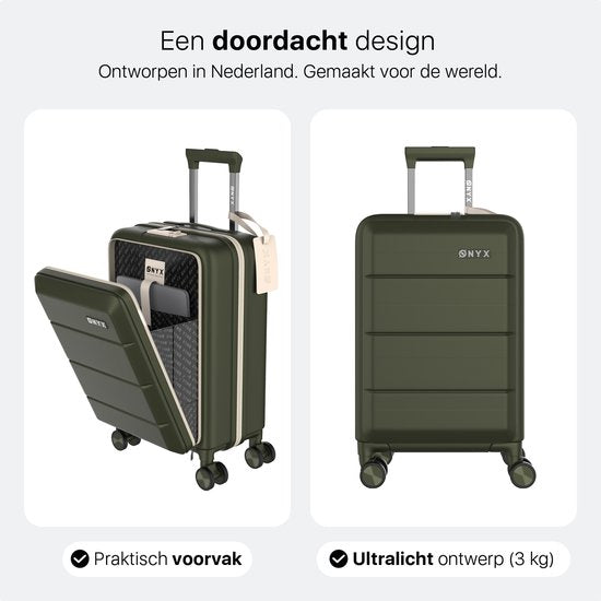 ONYX Handbagage Koffer 35 Liter - Spinner wielen - Lichtgewicht Trolley - Reiskoffer met Dubbel TSA Slot - Handig voorvak - 55 cm - Olive