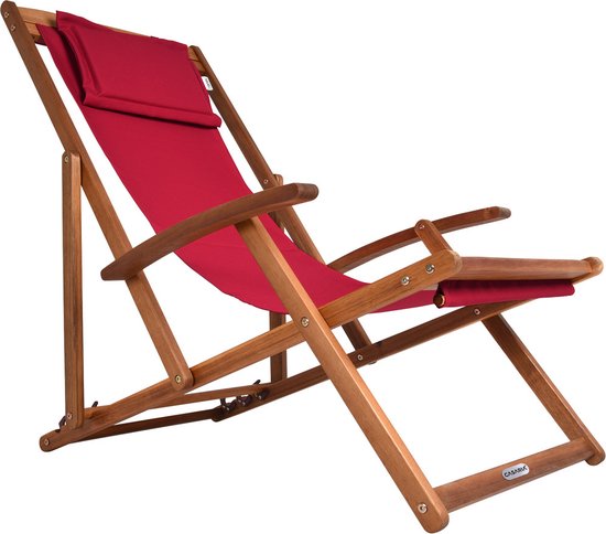 Casaria Ligstoel – Opvouwbaar & verstelbaar - Acaciahout – 60 x 94 x 94 cm – Rood