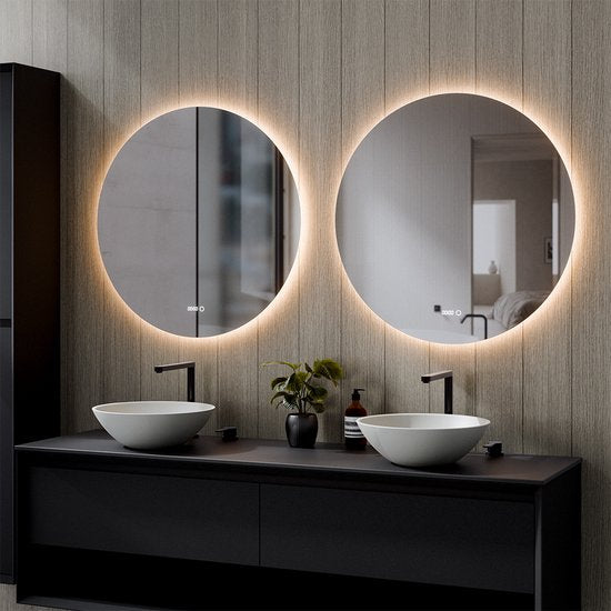 Nolt Badkamerspiegel met Verlichting - Ronde Badkamer Spiegel - Verwarming - Klok - LED - 80 cm