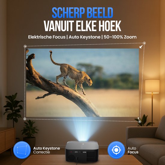 Strex Beamer - Smart 1080P Full HD Projector - 4K Ondersteuning - WiFi & Bluetooth - Ingebouwde Speakers - Draagbare Mini Beamer Thuisbioscoop - WhaleOS - Inclusief Opbergtas
