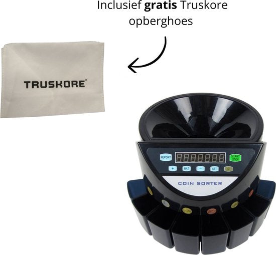 Truskore® - Geldtelmachine - Munttelmachine - Zwart - Muntsorteerder - Incl. Grats Opberg- en Stofhoes - Coin counting B9001