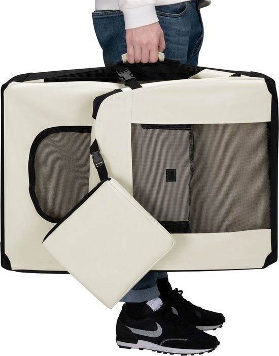 Juskys – Lassie Hondentransportbox – 50 x 34 x 36 cm – Voorzien Van Uitneembaar Kleed En Inklapbaar Frame – Voor Kleine Honden En Puppy's – Beige Oxford-Stof