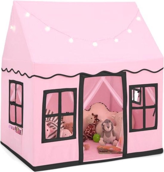 Coast Kinderspeelhuis met Sterrenlicht Kindertent met Ramen en met Gordijnen Kinder Speeltent Speelhuisje voor Jongens en Sprookjes (Roze)