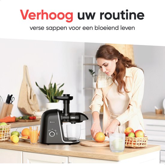Kitchenwell Slowjuicer - 700ml - Juicer met pulpreservoir - Groenten en fruitpers - BPA vrij - Zwart