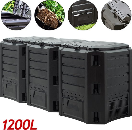 Deuba Composteerder 1200L - 198x72x83cm – Weerbestendig Zwart