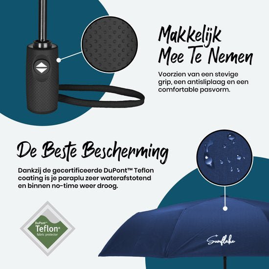 Stormparaplu Opvouwbaar - Stormbestendig tot 140km/u - Automatisch Uitklapbaar - Incl. Beschermhoes en Reisetui - Blauw - Sunflake