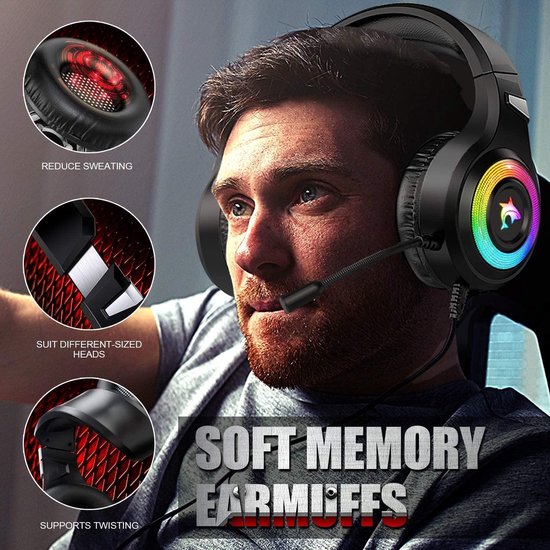 J-ANKKA - Over-ear hoofdtelefoon - F2 RGB - Gaming hoofdtelefoon met microfoon - Zwart